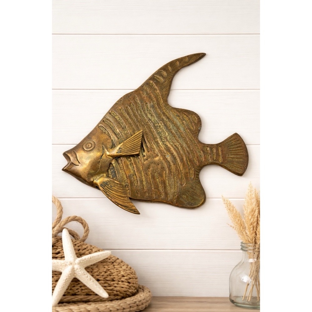 Vintage Brass Angel Fish Wall Decor Mid Century Tropical Nautical Hanging